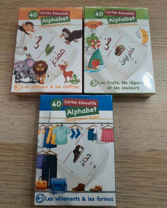 Pack 120 (3x40) Cartes éducatives vocabulaire arabe